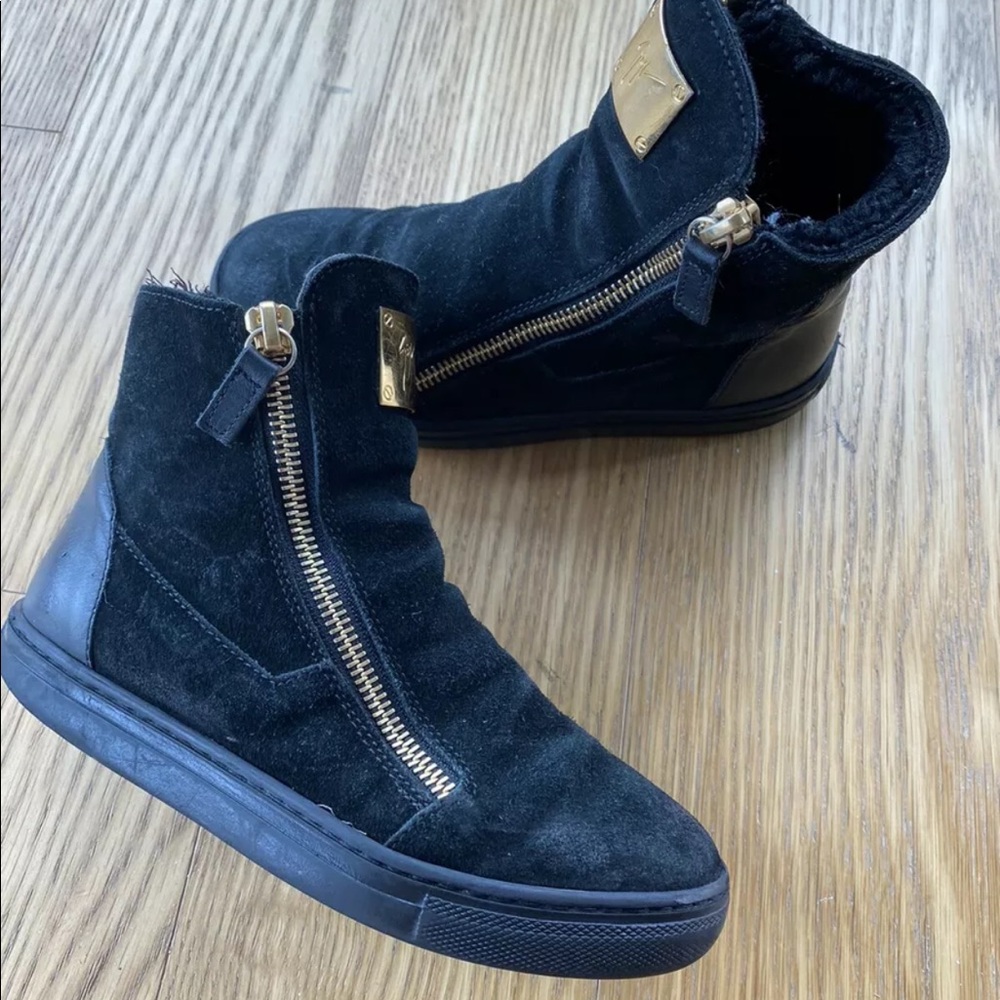 Giuseppe Zanotti Kids Girl Suede Black Gold Ankle Winter Boots 31 13